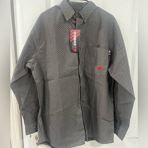 Forge FR Mens Chocolate & Silver Geo Print Long Sleeve Western Work Shirt